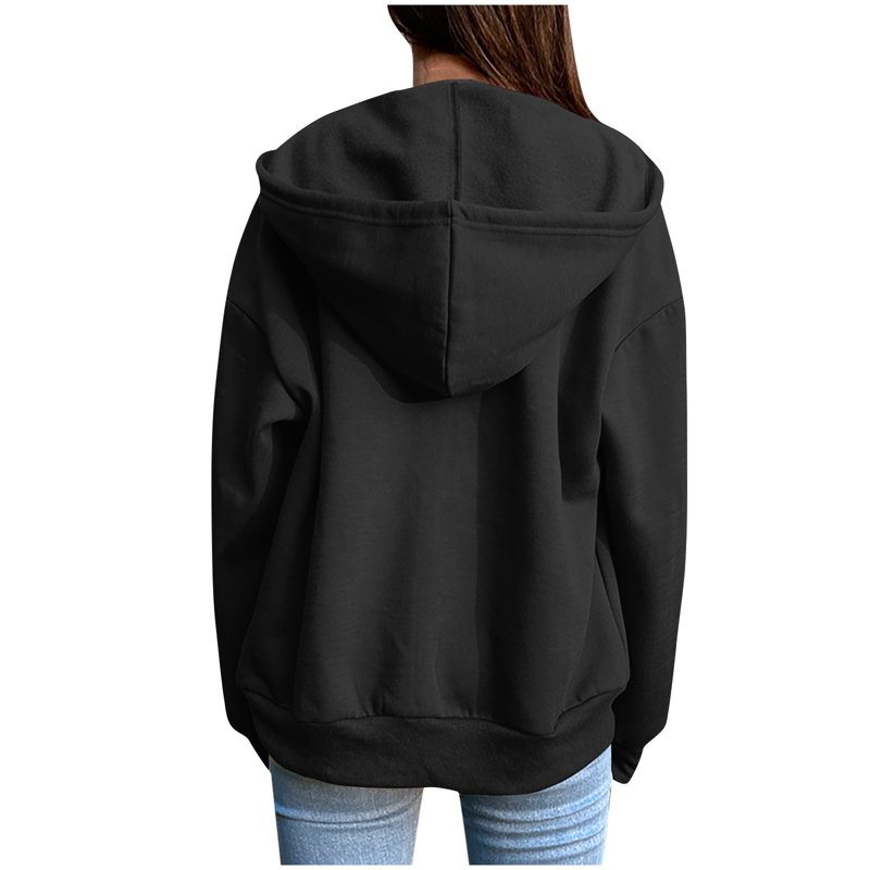 Winter Fall Clearance Homenesgenics Womens Tops Clearance Under $5 Women Fleece Warm Printed Blouse Long Sleeve Tops Sweatshirt Pockets Hoodied Black M