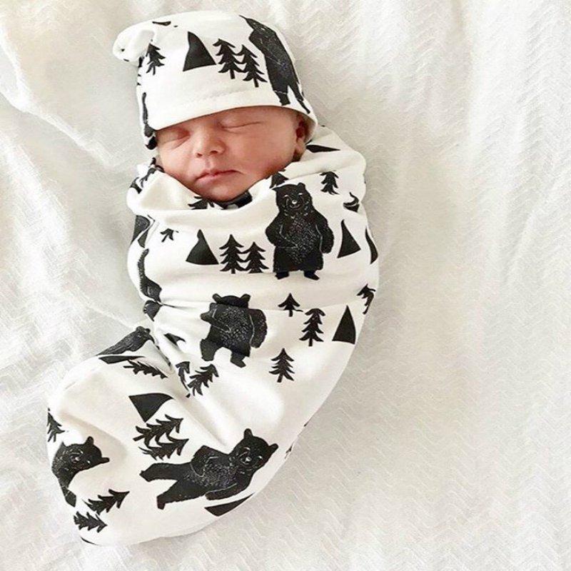 Wioihee Newborn Baby Sack Swaddle Sleeping Swaddle Muslin Wrap Hat Set