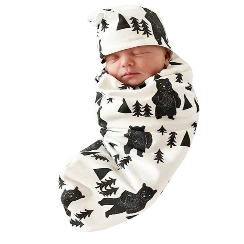 Wioihee Newborn Baby Sack Swaddle Sleeping Swaddle Muslin Wrap Hat Set