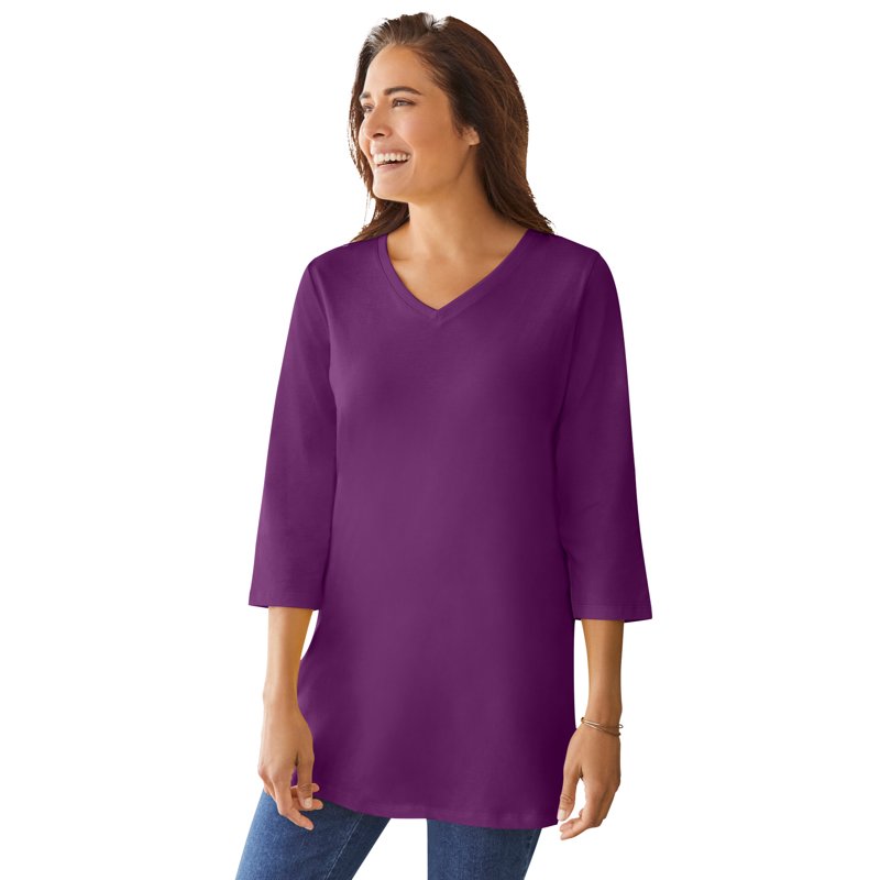 Woman Within Plus Size Perfect Three-Quarter Sleeve V-Neck Tunic Woman Within Plus Size Perfect Three-Quarter Sleeve V-Neck Tunic