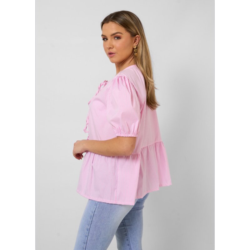 Women Bow Tie Front Shirt Top Cute Puff Sleeve Y2K Peplum Ruffle Babydoll Blouse Lace Up Summer Going Out