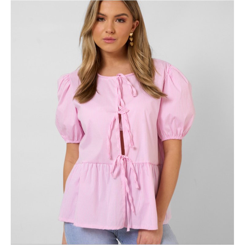 Women Bow Tie Front Shirt Top Cute Puff Sleeve Y2K Peplum Ruffle Babydoll Blouse Lace Up Summer Going Out Women Bow Tie Front Shirt Top Cute Puff Sleeve Y2K Peplum Ruffle Babydoll Blouse Lace Up Summer Going Out