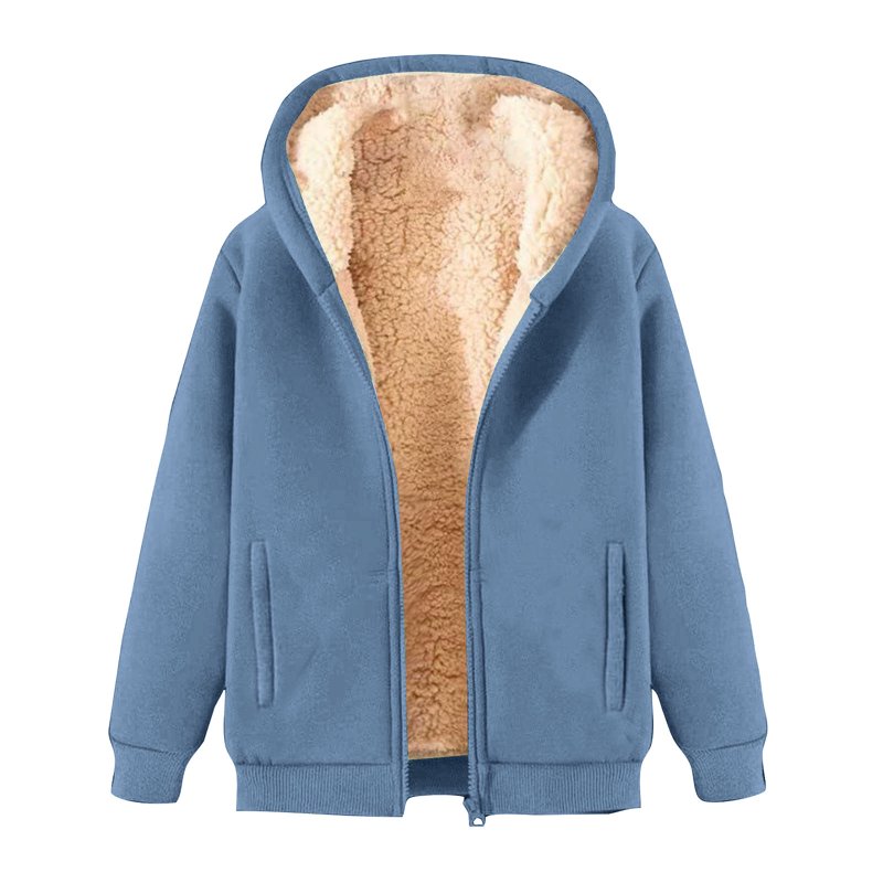 Women Fleece Coat Winter Warm Casual Long Sleeve Hooded Solid Sweatshirt Plus Size Winter Cardigan Pockets Plush Hooded Jacket