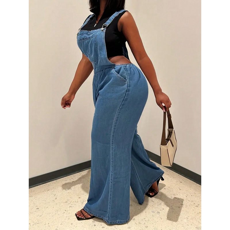 Women Long Denim Jumpsuit Baggy Denim Bib Overalls Straight Leg Coveralls Jean Jumpsuit Adjustable Comfortable Soft Fabric Casual Jumpsuit Perfect For Everyday Wear Versatile