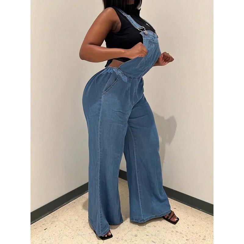 Women Long Denim Jumpsuit Baggy Denim Bib Overalls Straight Leg Coveralls Jean Jumpsuit Adjustable Comfortable Soft Fabric Casual Jumpsuit Perfect For Everyday Wear Versatile