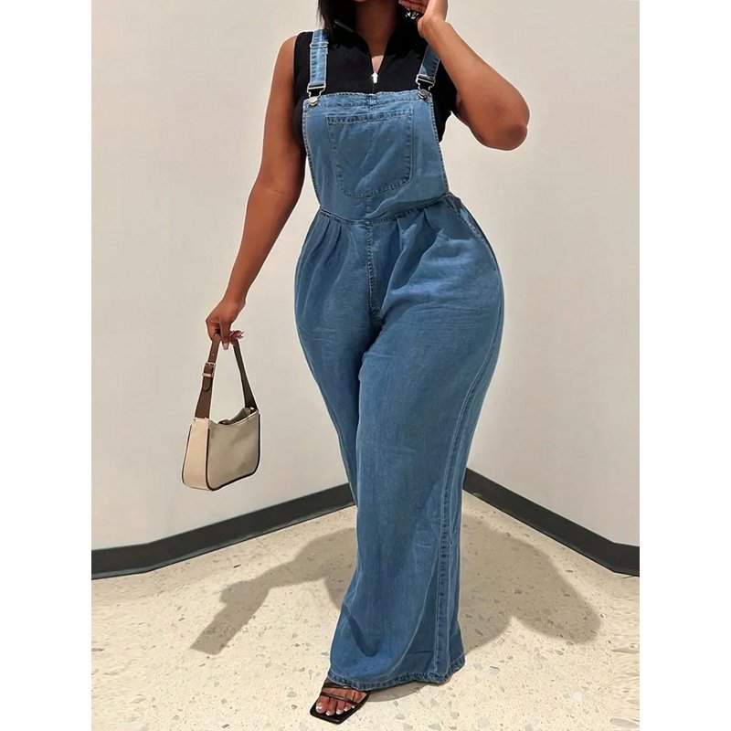 Women Long Denim Jumpsuit Baggy Denim Bib Overalls Straight Leg Coveralls Jean Jumpsuit Adjustable Comfortable Soft Fabric Casual Jumpsuit Perfect For Everyday Wear Versatile