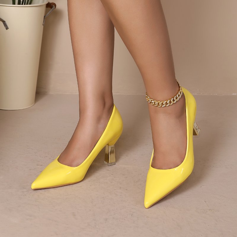 Women Pumps Pointed Toe Slip On Mid Heel Dress Office Chunky Block Heels Shoes Dress Shoes 2.9 Inches