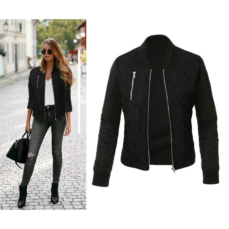 Women s Classic Quilted Jacket Lightweight Zip Up Casual Coat Ladies Short Bomber Jacket Coat Patchwork Top
