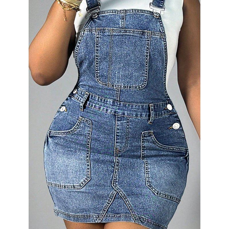 Women's Denim Overall Dress Adjustable Strap Short Rompers With Pockets Stretch Denim Perfect for Casual Outings Summer Events
