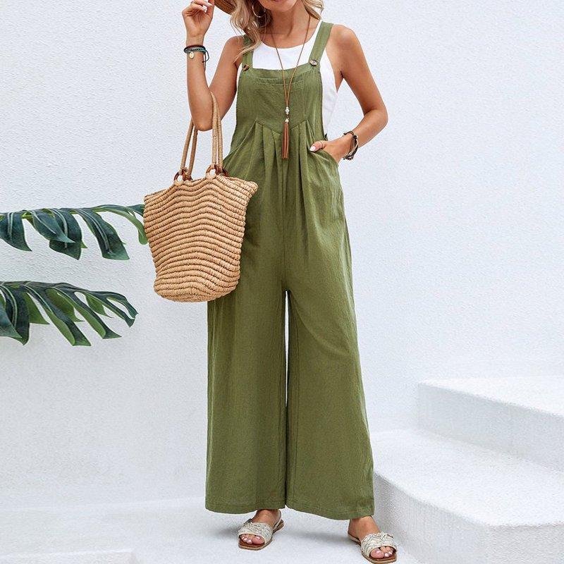 Women's Jumpsuits Rompers & Overalls Casual Romper Strap Solid Button Long Overall Jumpsuit For Women With Pocket