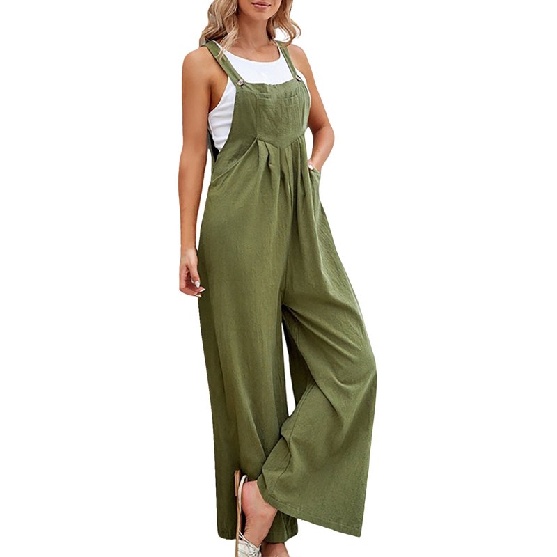 Women's Jumpsuits Rompers & Overalls Casual Romper Strap Solid Button Long Overall Jumpsuit for Women With Pocket
