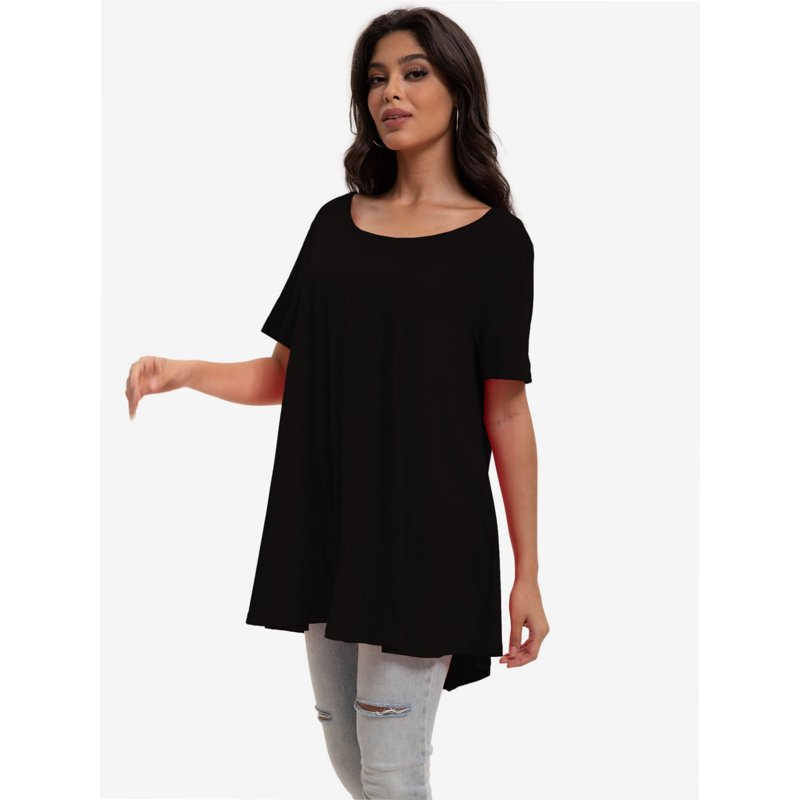 Women's Plus Size Flare Top - Casual Short Sleeve Loose Fit T-Shirt Swing Style