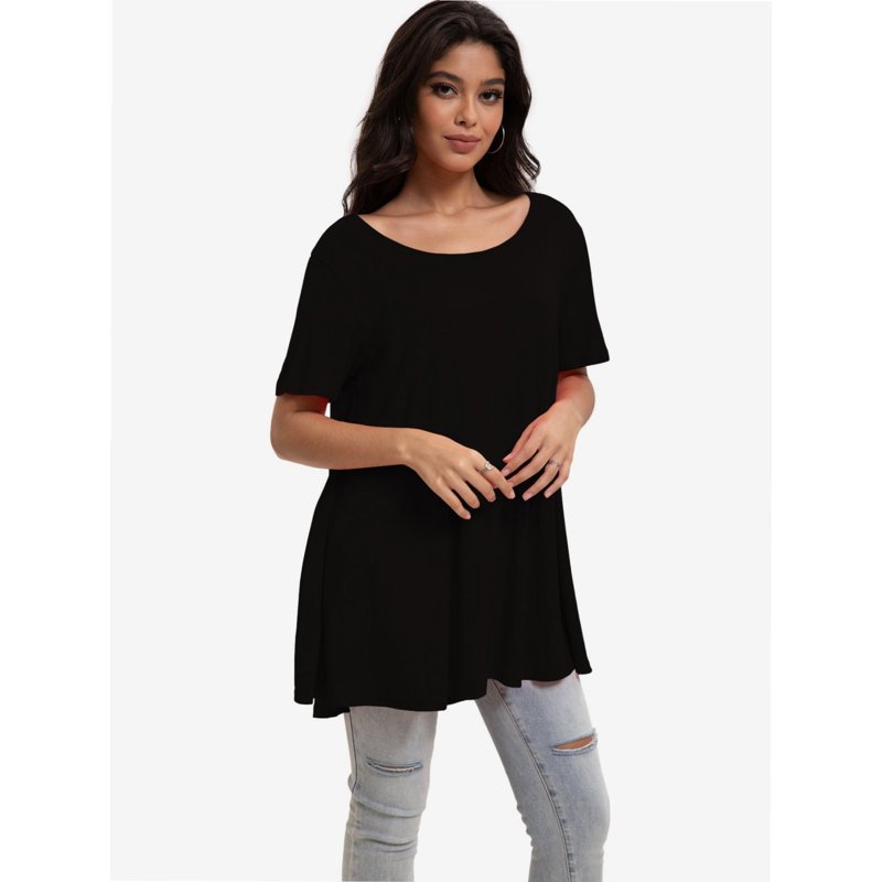 Women's Plus Size Flare Top - Casual Short Sleeve Loose Fit T-Shirt Swing Style