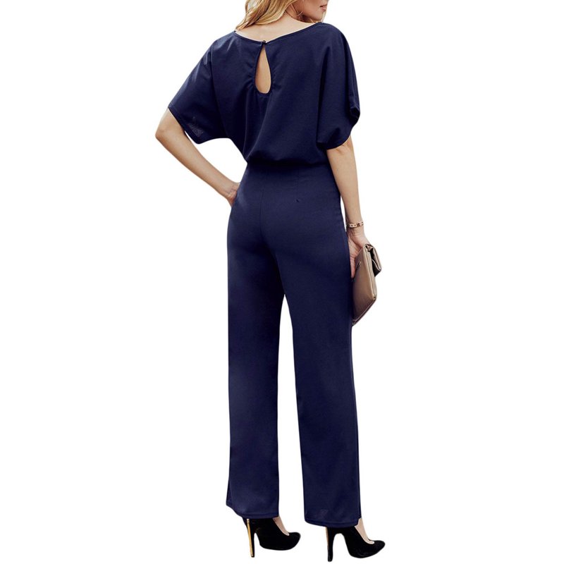 Women's Short Sleeve Jumpsuits And Rompers Casual Wide Leg Tie Waist One Piece Summer Overalls Outfit