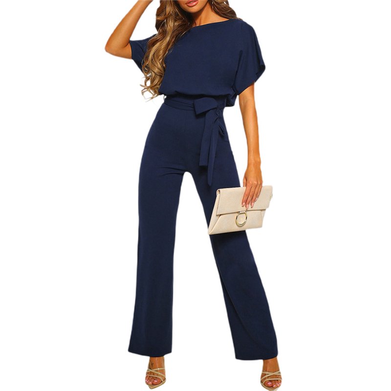 Women's Short Sleeve Jumpsuits and Rompers Casual Wide Leg Tie Waist One Piece Summer Overalls Outfit