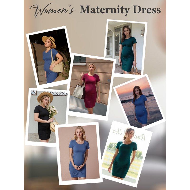 Women's Short Sleeve Maternity Dress Clothes Ruched Pregnancy Bodycon Dress
