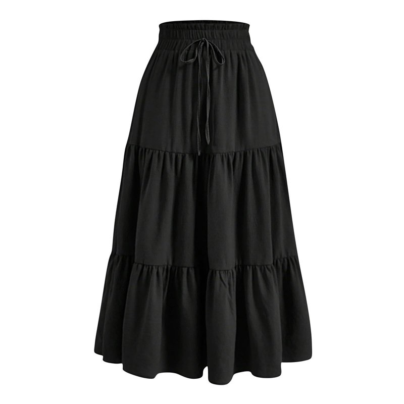 Women's Summer Sexy Fashion Solid Color Drawstring Elastic Waist Skirt