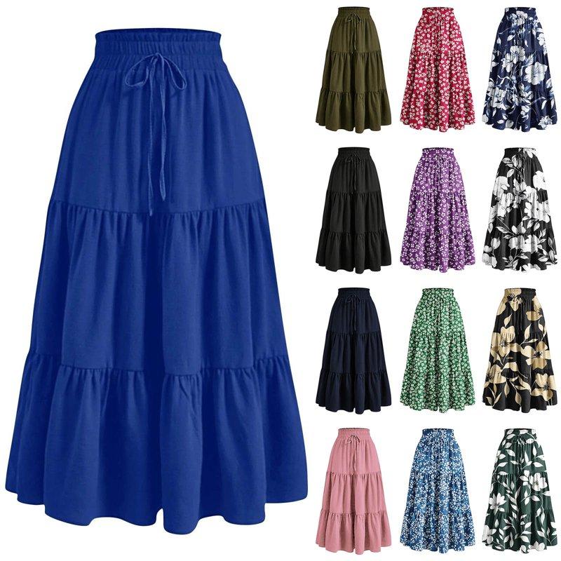 Women's Summer Sexy Fashion Solid Color Drawstring Elastic Waist Skirt