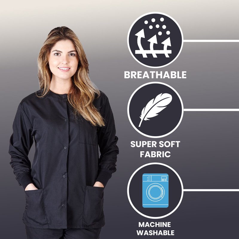 Women's Warm Up Medical Scrub Jacket (Black X-Small)