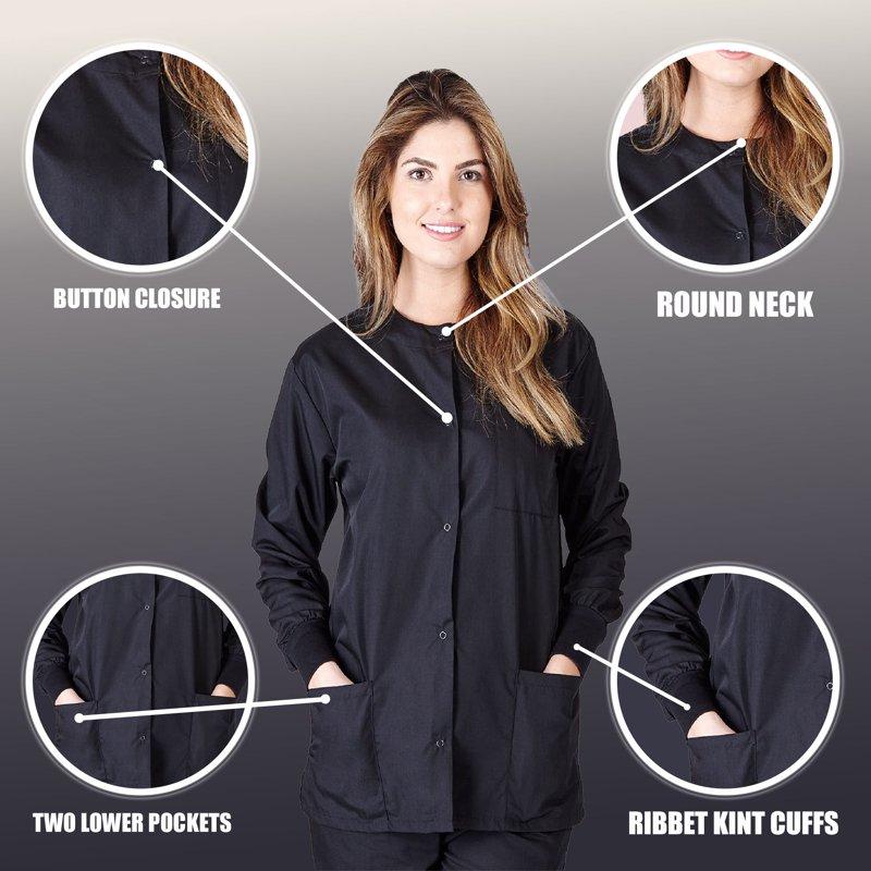 Women's Warm Up Medical Scrub Jacket (Black X-Small)