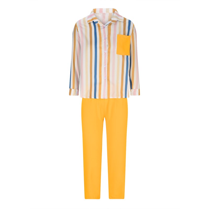 Womens 2 Piece Outfits Casual Stripes Long Sleeve Button Down Shirts And Wide Leg Pants Matching Sets Tracksuits Yellow
