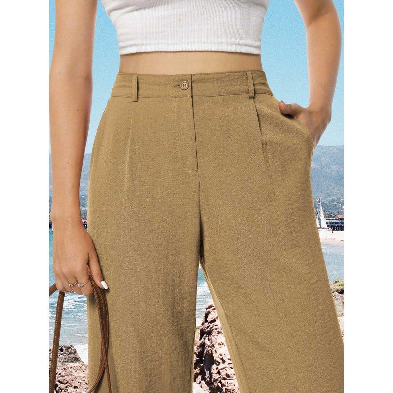Womens Casual Wide Leg Pants Plus Size High Waisted Button Down Straight Long Trousers Dresse Pants With Pockets 3XL