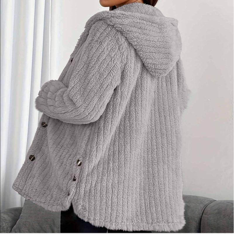 Womens Coat Plus Size Women's Winter Long Sleeved Hooded Warm Jacket Solid Color Button Top Jacket Beige_L