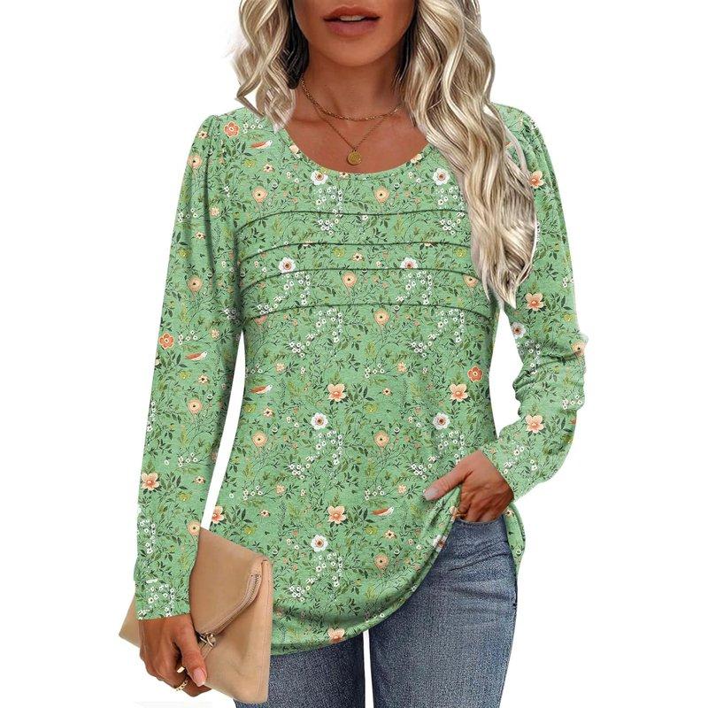 Womens Fall Long Sleeve Tunic Tops Basic Pullover Dressy Casual Shirts Fashion Pleated Business Blouses