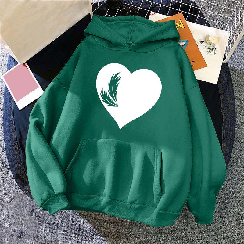 Womens Hoodie Hearts Printed Hooded Sweatshirts With Pockets And Drawstring Long Sleeve Tops Casual Sweaters Fleece Lined Pullover Comfy Hoody Tracksuits Loose Fit Coats Women Sweatshirts