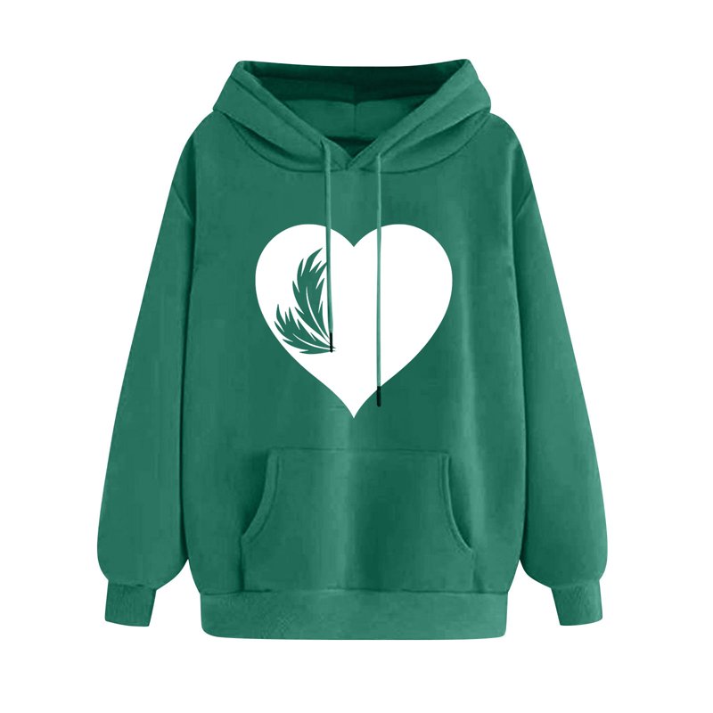 Womens Hoodie Hearts Printed Hooded Sweatshirts with Pockets and Drawstring Long Sleeve Tops Casual Sweaters Fleece Lined Pullover Comfy Hoody Tracksuits Loose Fit Coats Women Sweatshirts