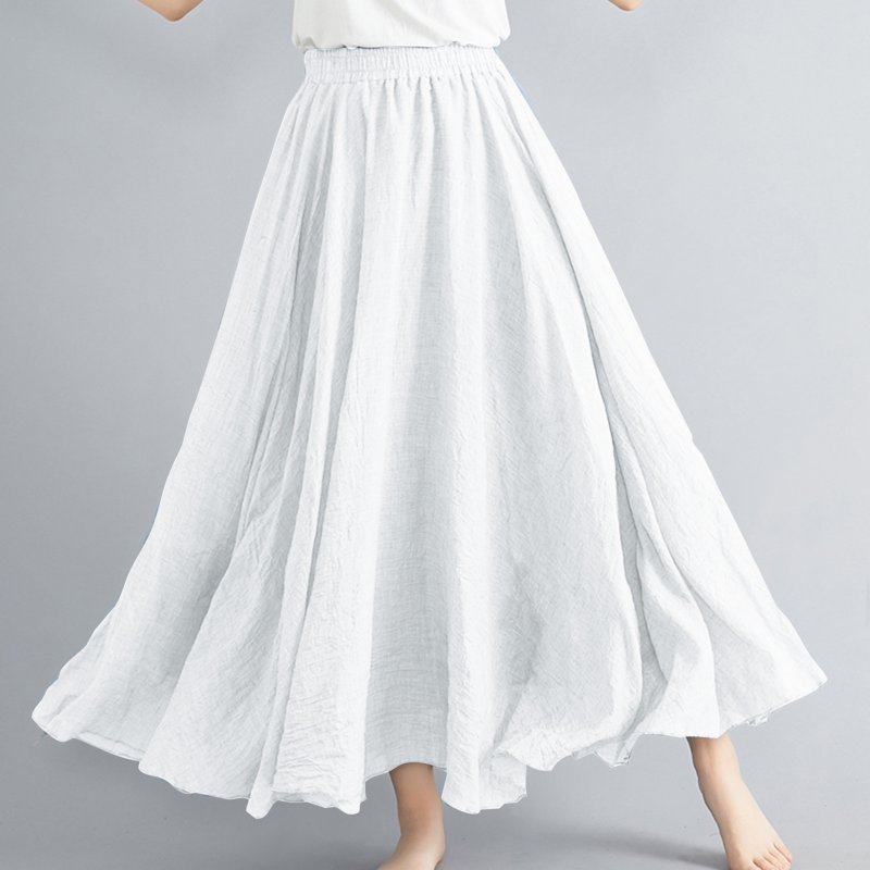 Womens Maxi Skirt Trendy Elastic Waist Boho Long Skirts For Women Casual Vacation Solid Color Womens Skirts Flowy A-Line Ankle-Length Summer Skirts