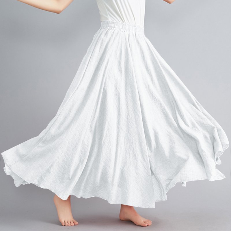 Womens Maxi Skirt Trendy Elastic Waist Boho Long Skirts For Women Casual Vacation Solid Color Womens Skirts Flowy A-Line Ankle-Length Summer Skirts