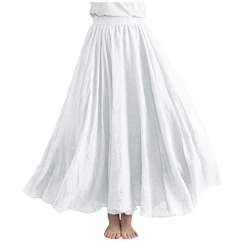 Womens Maxi Skirt Trendy Elastic Waist Boho Long Skirts for Women Casual Vacation Solid Color Womens Skirts Flowy A-Line Ankle-Length Summer Skirts
