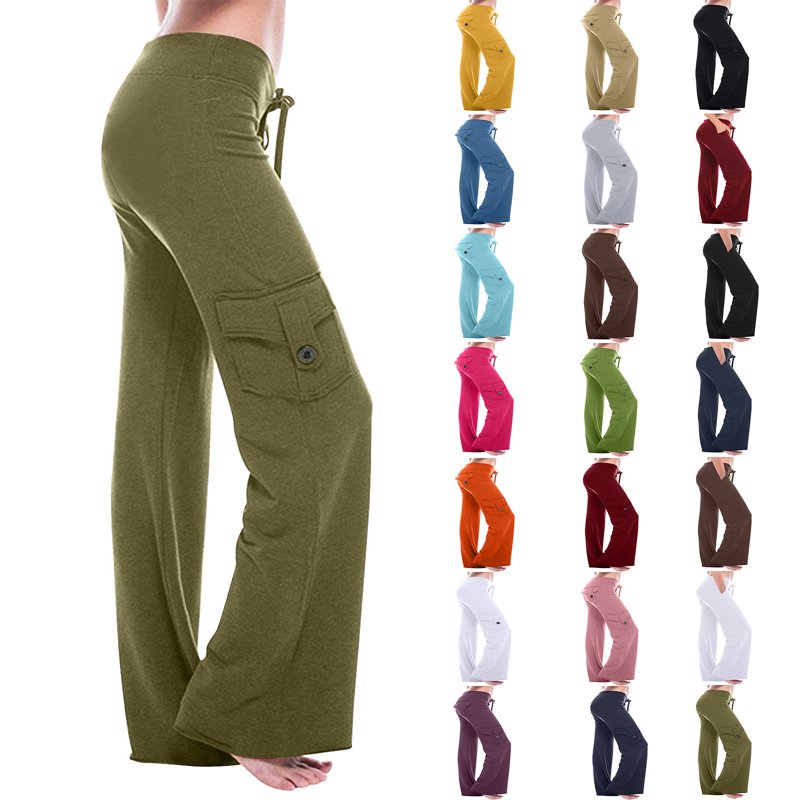Womens Pants Clearance under $10 Women Workout Out Leggings Stretch Waist Button Pocket Yoga Gym Loose Pants Plus Size Wide leg Pants for Women