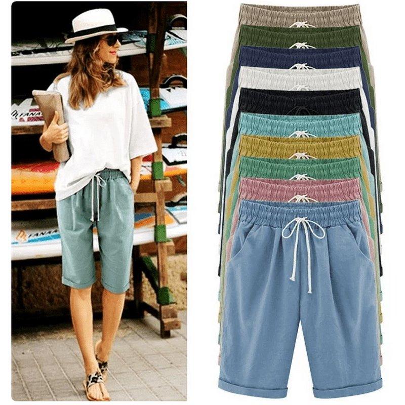 Womens Shorts Summer 2024 Plus Size Solid Five Points Large Size Cotton Linen Shorts with Pockets Casual Pants on Clearance Pink_S