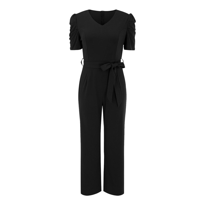 Womens Spring Outfits Clearance Deals Women's Elegant Jumpsuit V Neck Long Jumpsuit Trouser Suit Playsuit Romper Jumpsuits For Women Casual Dressy Rompers For Women Black XL