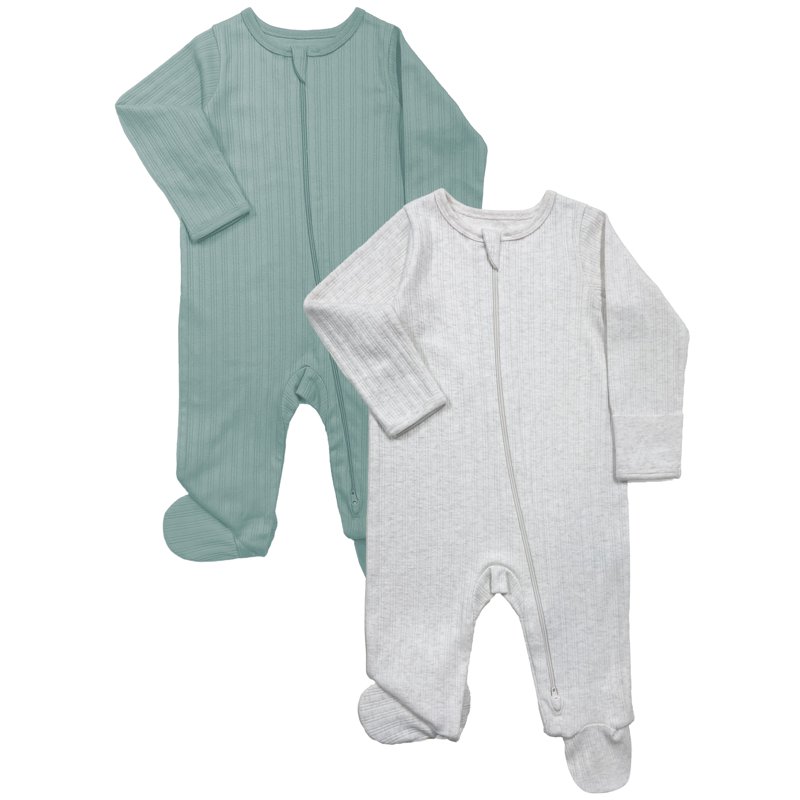 Wonder Nation Baby Gender Neutral Zip Front Footed Sleep N Play Pajamas 2-Pack Sizes Preemie-6/9 Months