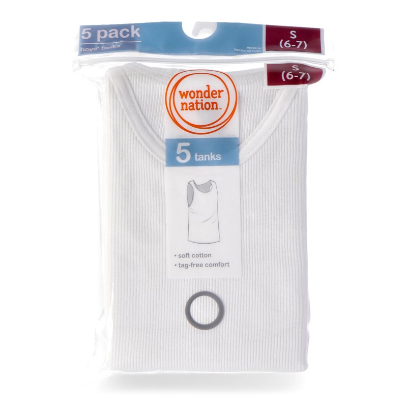 Wonder Nation Boys Cotton Tank Top Undershirt 5-Pack Sizes S-XXL & Husky