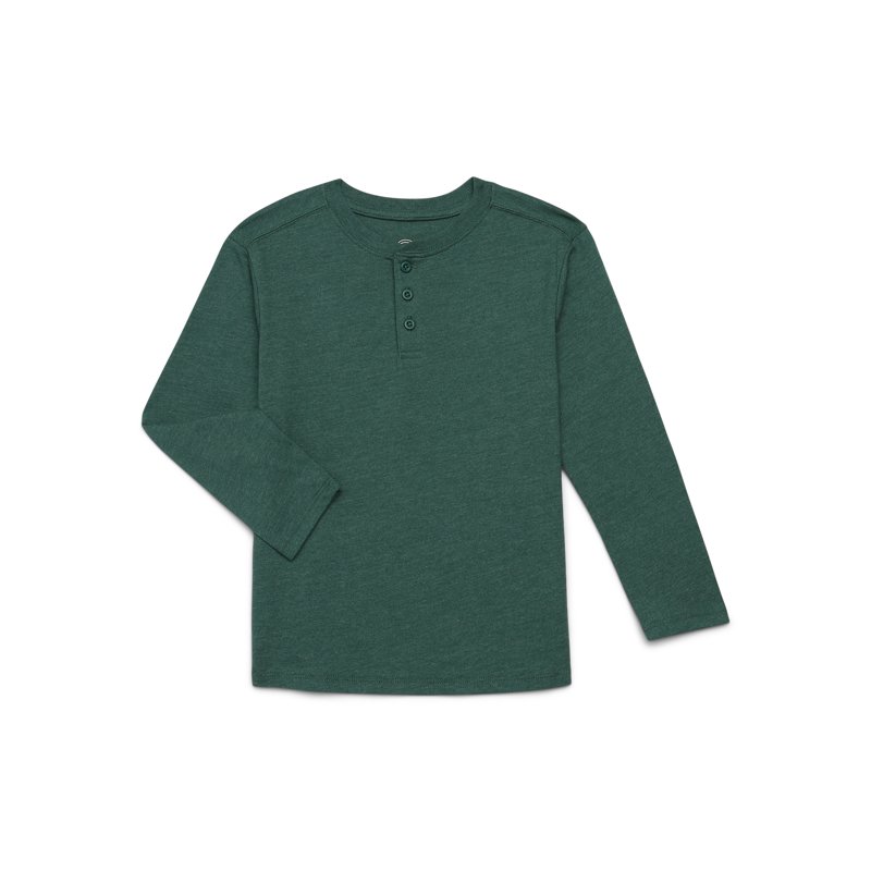 Wonder Nation Boys' Henley Tee with Long Sleeves Sizes 4-18 & Husky