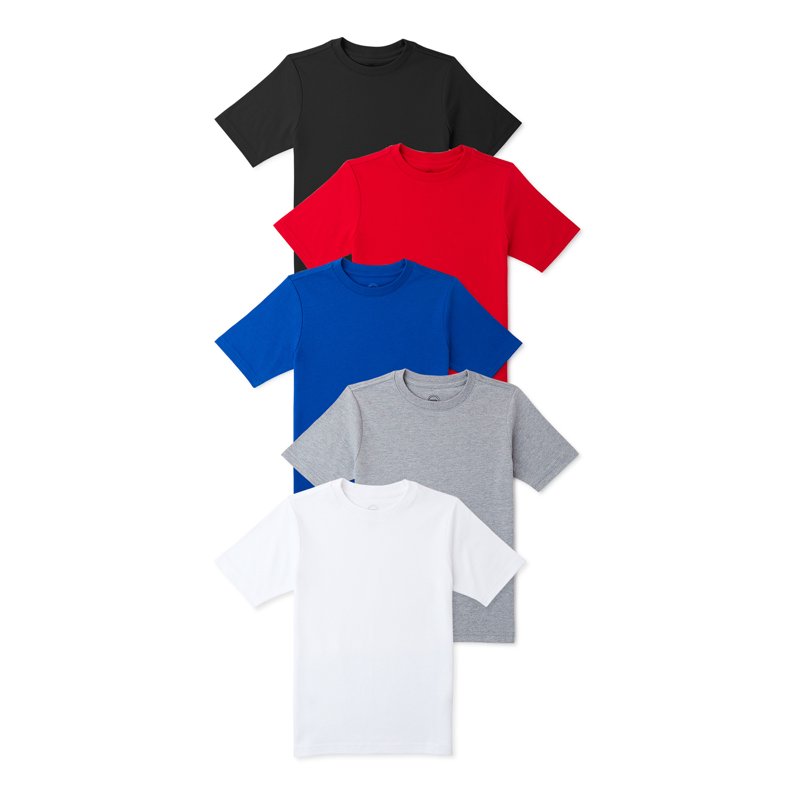 Wonder Nation Boys Kid Tough Tee with Short Sleeves 5-Pack Sizes 4-18 & Husky