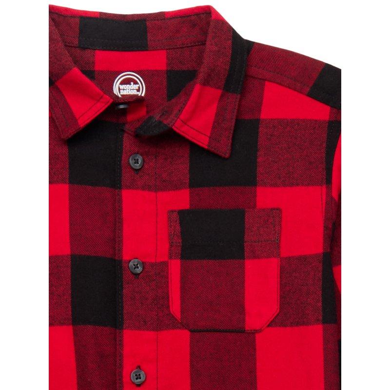 Wonder Nation Boys' Long Sleeve Flannel Shirt Sizes 4-18 & Husky
