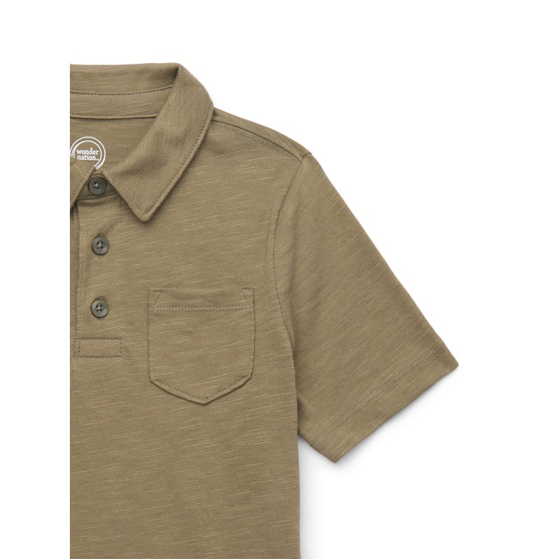 Wonder Nation Boys Short Sleeve Slub Polo Shirt Sizes 4-18 & Husky