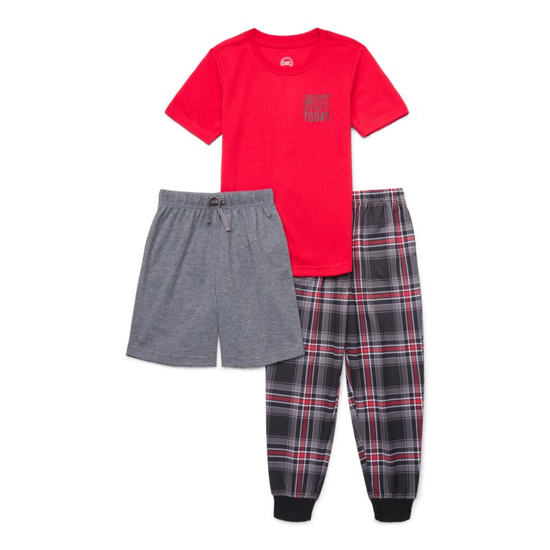 Wonder Nation Boys Short Sleeve Top Shorts and Pants with Pockets 3-Piece Sleep Set Sizes 4-18 Plus Husky