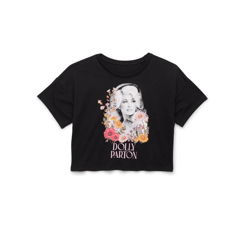 Wonder Nation Dolly Parton Floral Girls Graphic Crewneck Short Sleeve T-Shirt Sizes 4-18