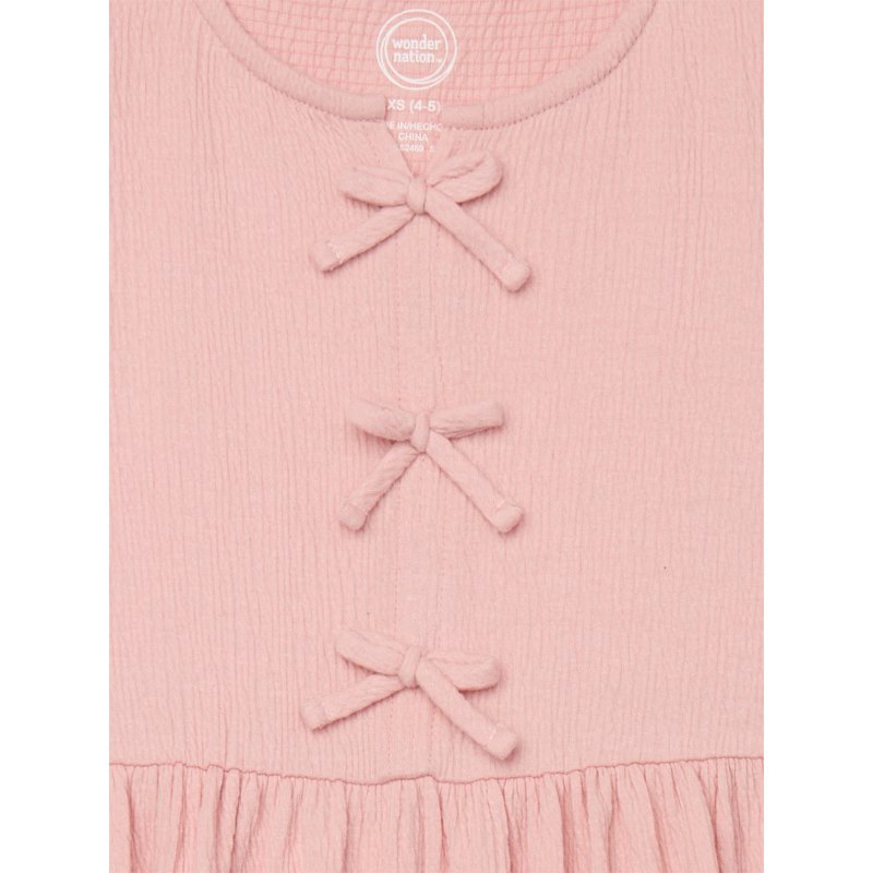 Wonder Nation Girls Bow Front Skater Dress With Short Sleeves Sizes 4-18 & Plus