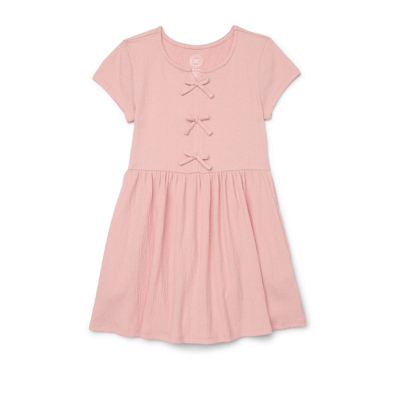 Wonder Nation Girls Bow Front Skater Dress with Short Sleeves Sizes 4-18 & Plus