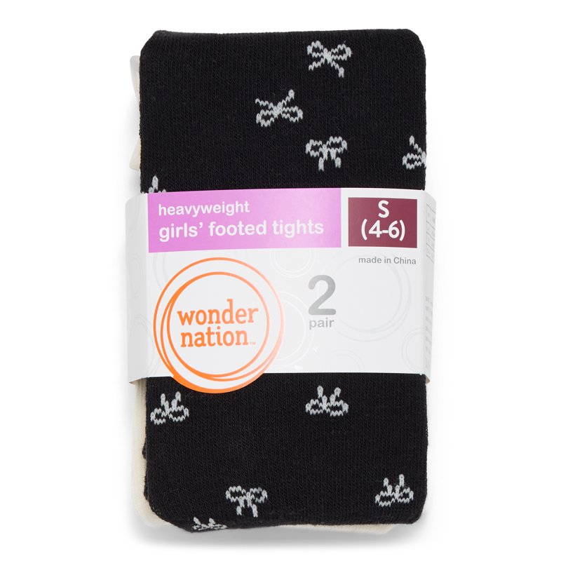 Wonder Nation Girls Bow Tights 2-Pack Sizes S-L