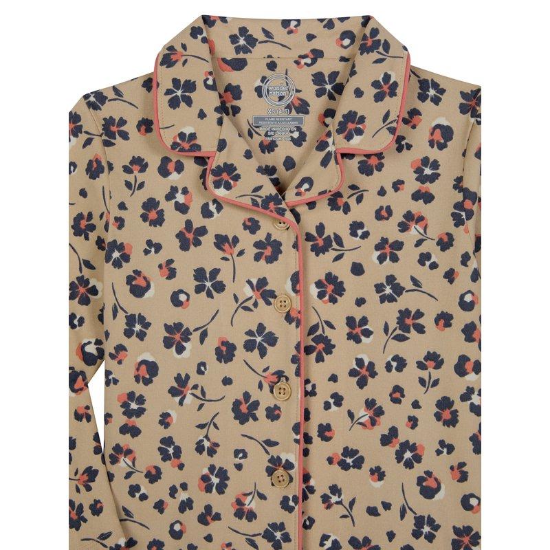 Wonder Nation Girls Button Front Long Sleeve Top & Pant Pajama Set With An Eyemask 3-Piece Sizes 4-18 & Plus