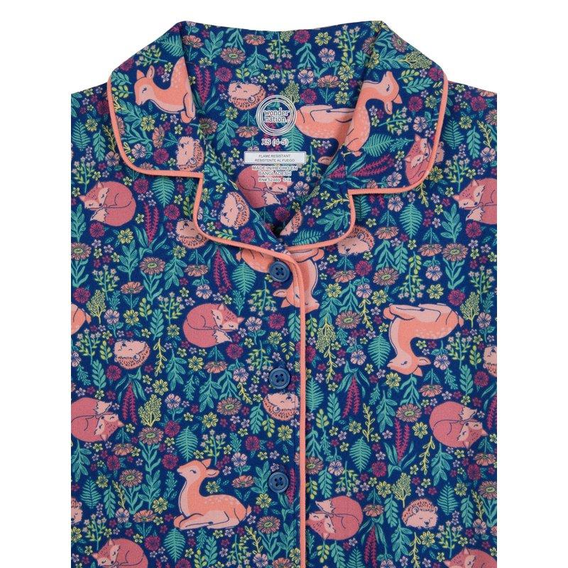 Wonder Nation Girls Button Front Short Sleeve Top & Pant Pajama Set With An Eyemask 3-Piece Sizes 4-18 & Plus