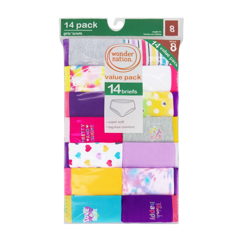 Wonder Nation Girls Cotton Brief Underwear 14-Pack Sizes 4-18